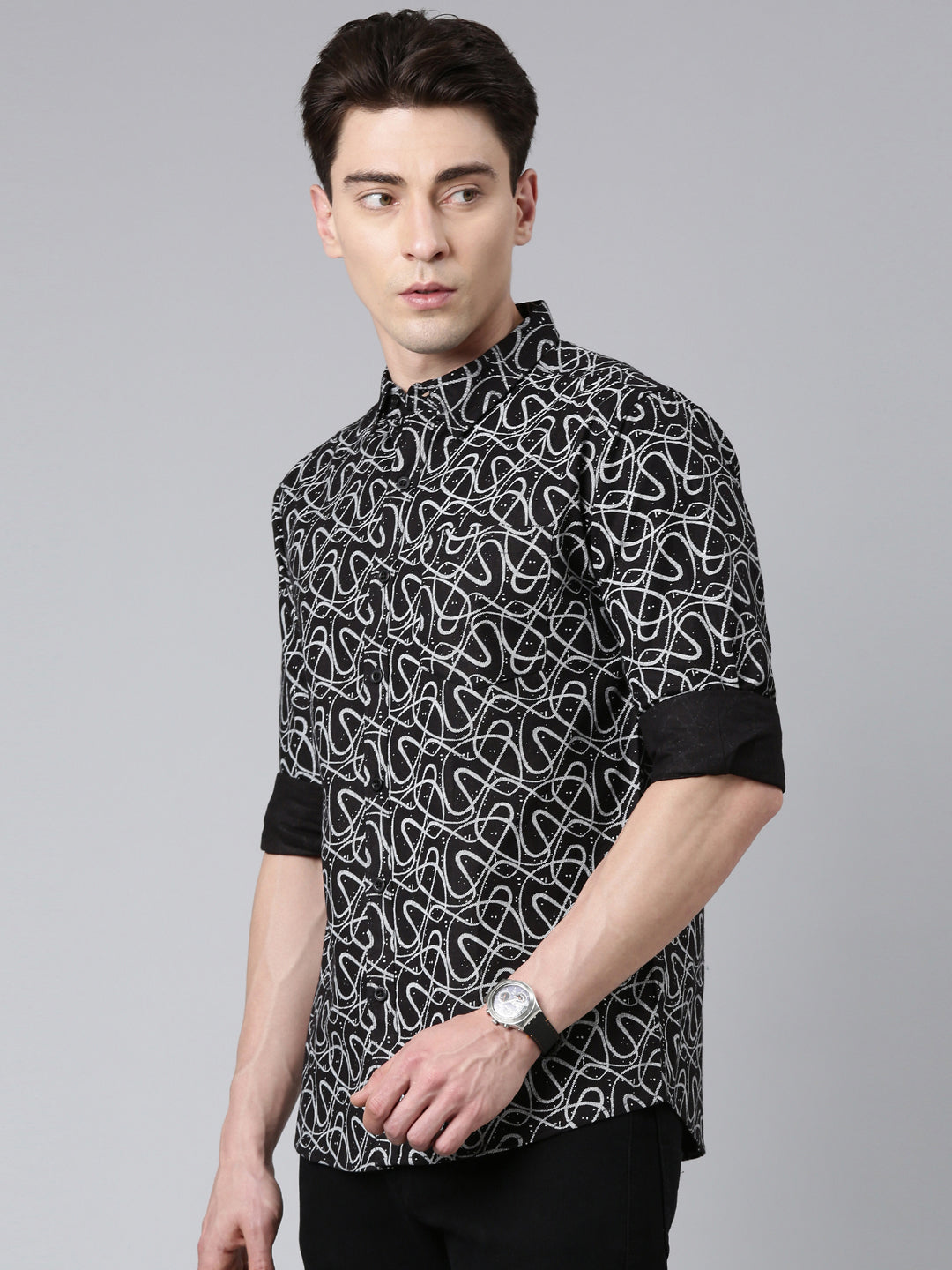 Black printed Pure Cotton Full Sleeve Shirt
