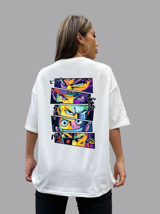 Broon Women Printed Oversize Round Neck White T-Shirt