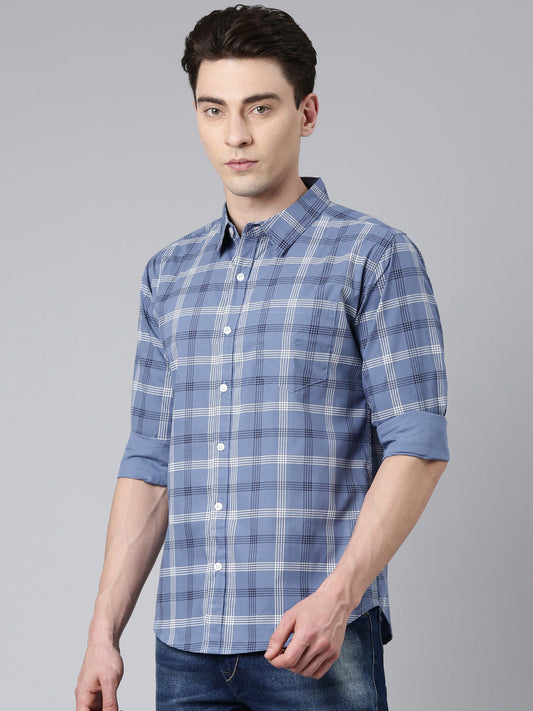 Blue Checked Pure Cotton Full Sleeve Shirt