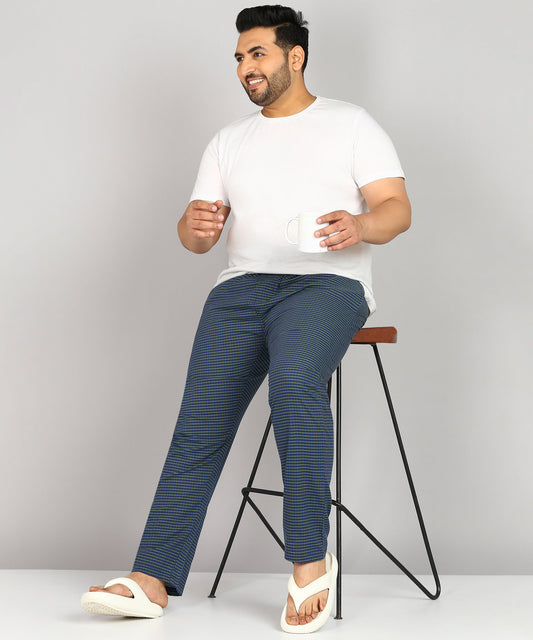 Men Plus Size Navy Blue and Green Checked Pyjama