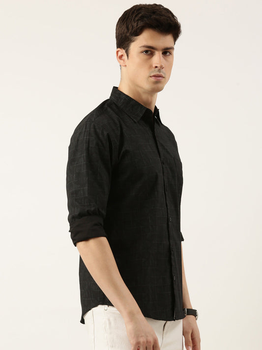 Men Black Printed Pure Cotton Full Sleeve Casual Shirt