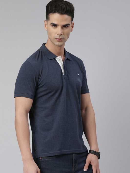 Men Denim Solid Polo Collar T-shirt