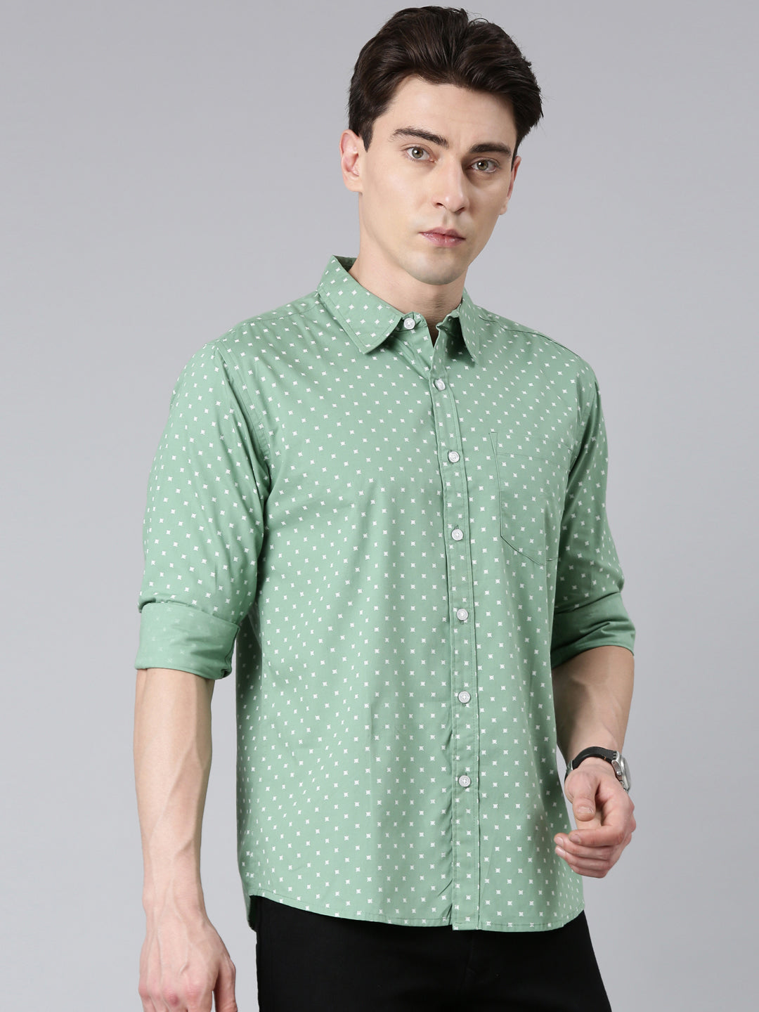Green printed Pure Cotton Full Sleeve Shirt
