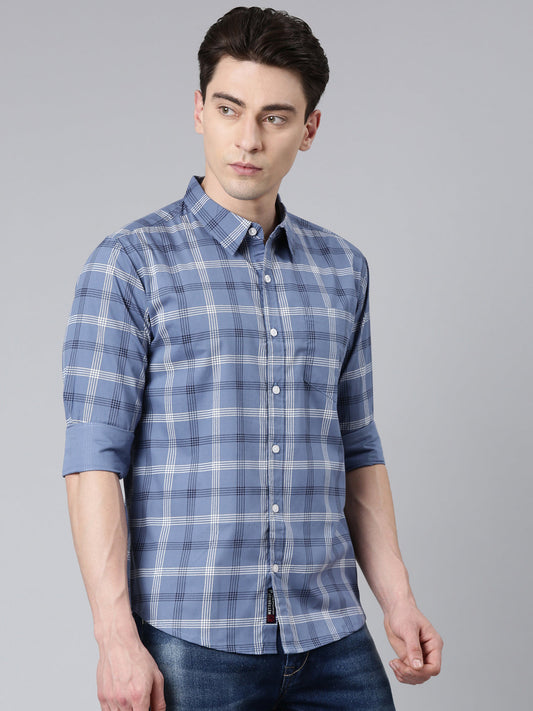 Blue Checked Pure Cotton Full Sleeve Shirt