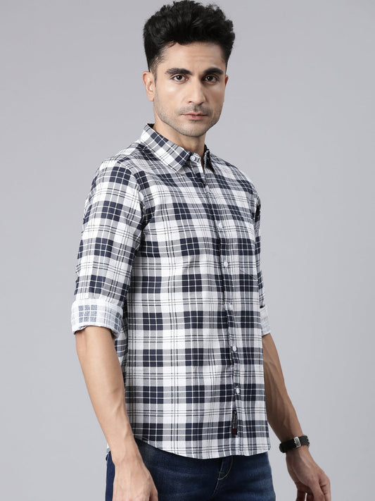 Men White Printed Pure Cotton Full Sleeve Casual Shirt