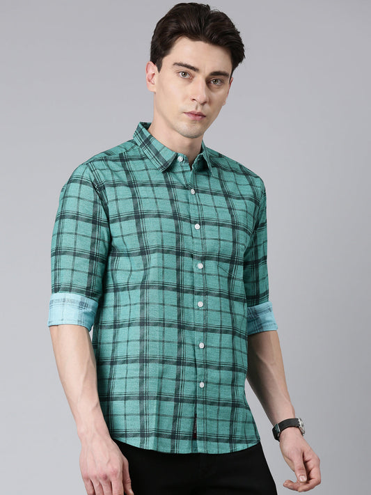 Green Checkered Pure Cotton Full Sleeve Shirt