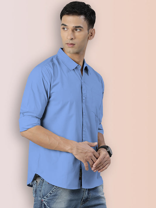 BROON Men Sky Blue Printed Full Sleeve Casual Shirt