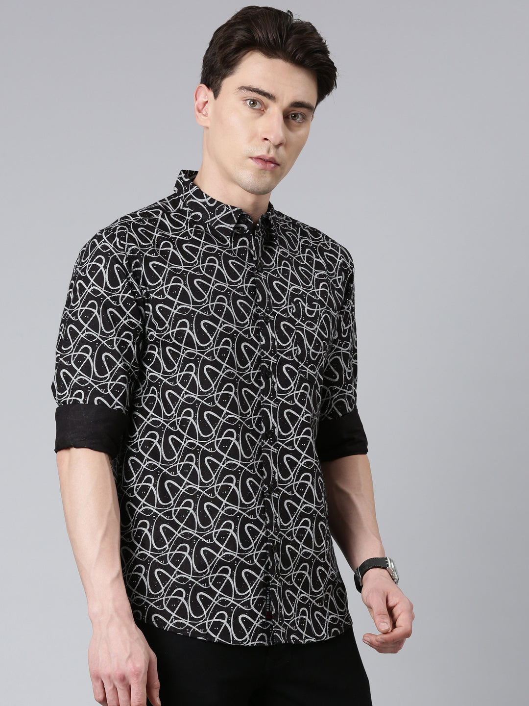Black printed Pure Cotton Full Sleeve Shirt