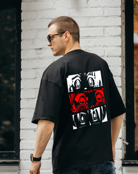 Broon Men Black Printed Oversize Round Neck T-Shirt
