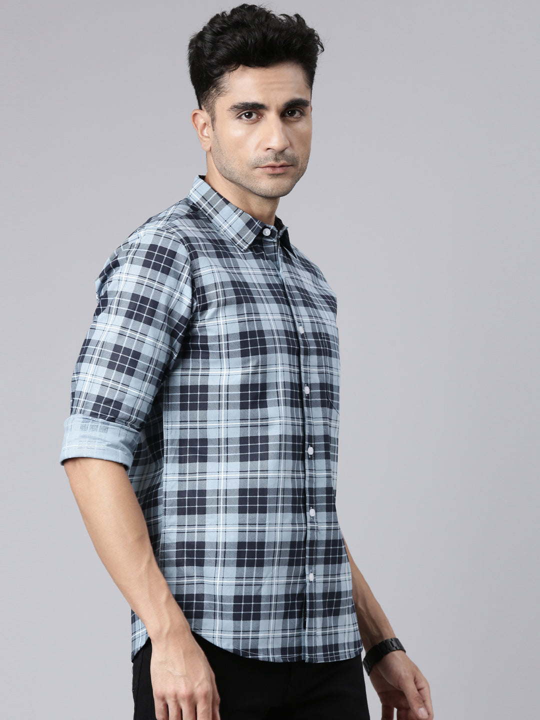 Men Light Blue Printed Pure Cotton Full Sleeve Casual Shirt