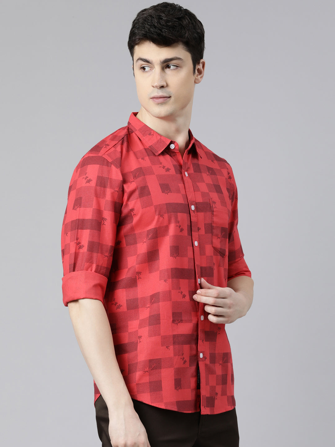Men Red Printed Pure Cotton Full Sleeve Casual Shirt