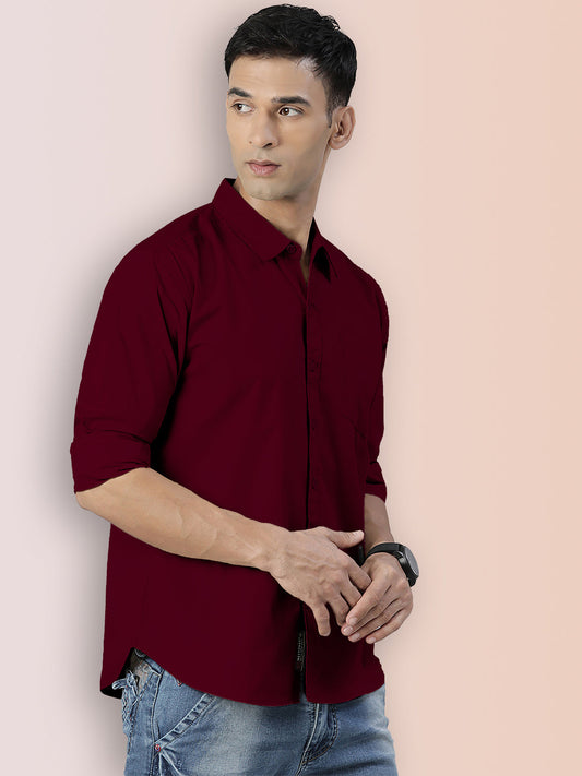 BROON Men Maroon Printed Full Sleeve Casual Shirt