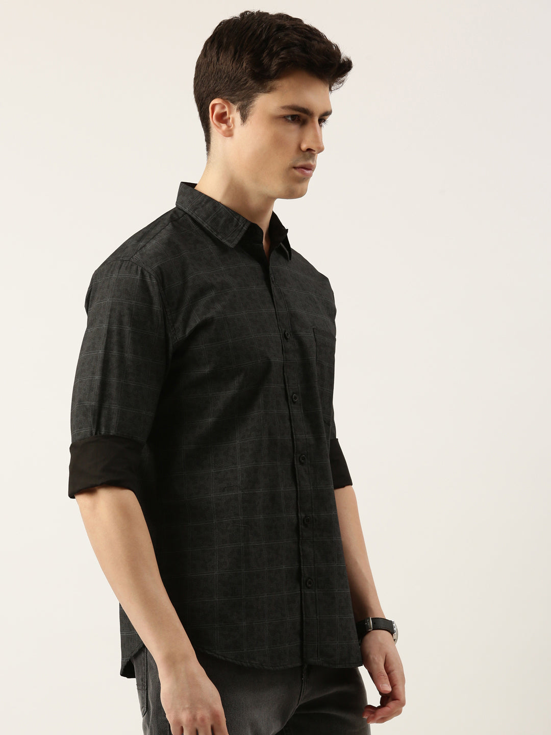 Men Black Printed Pure Cotton Full Sleeve Casual Shirt