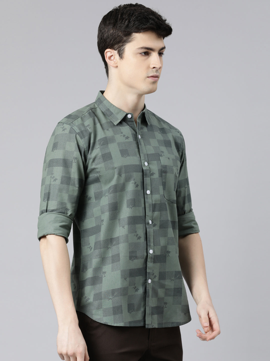 Men Olive Green Printed Pure Cotton Full Sleeve Casual Shirt