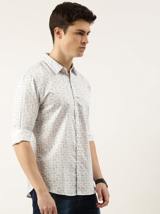 Men White Printed Pure Cotton Full Sleeve Casual Shirt
