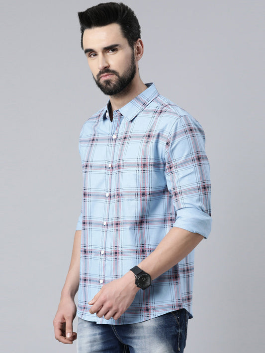 Blue Checked Pure Cotton Full Sleeve Shirt
