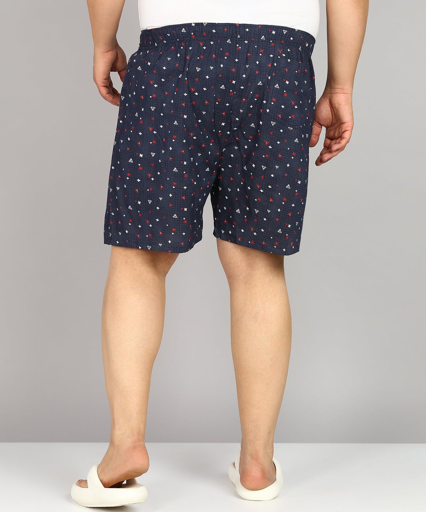 Men Plus Size Navy Blue and Red Printed Boxer