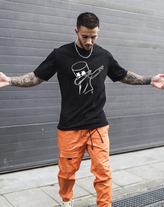 Broon Men Black Printed Round Neck T-Shirt