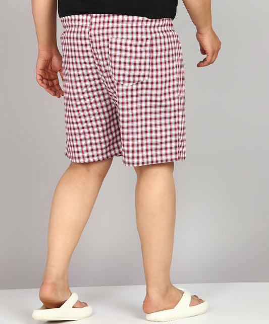 Men Plus Size Maroon and White Checked Boxer
