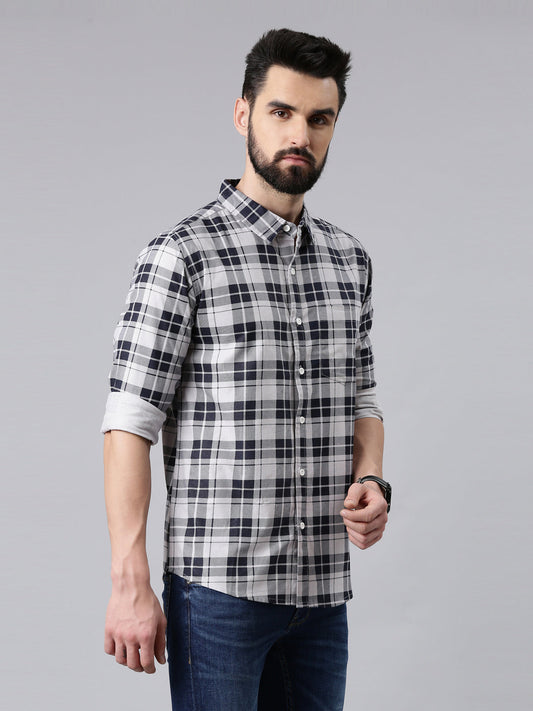 Grey Checked Pure Cotton Casual Full Sleeve Shirt