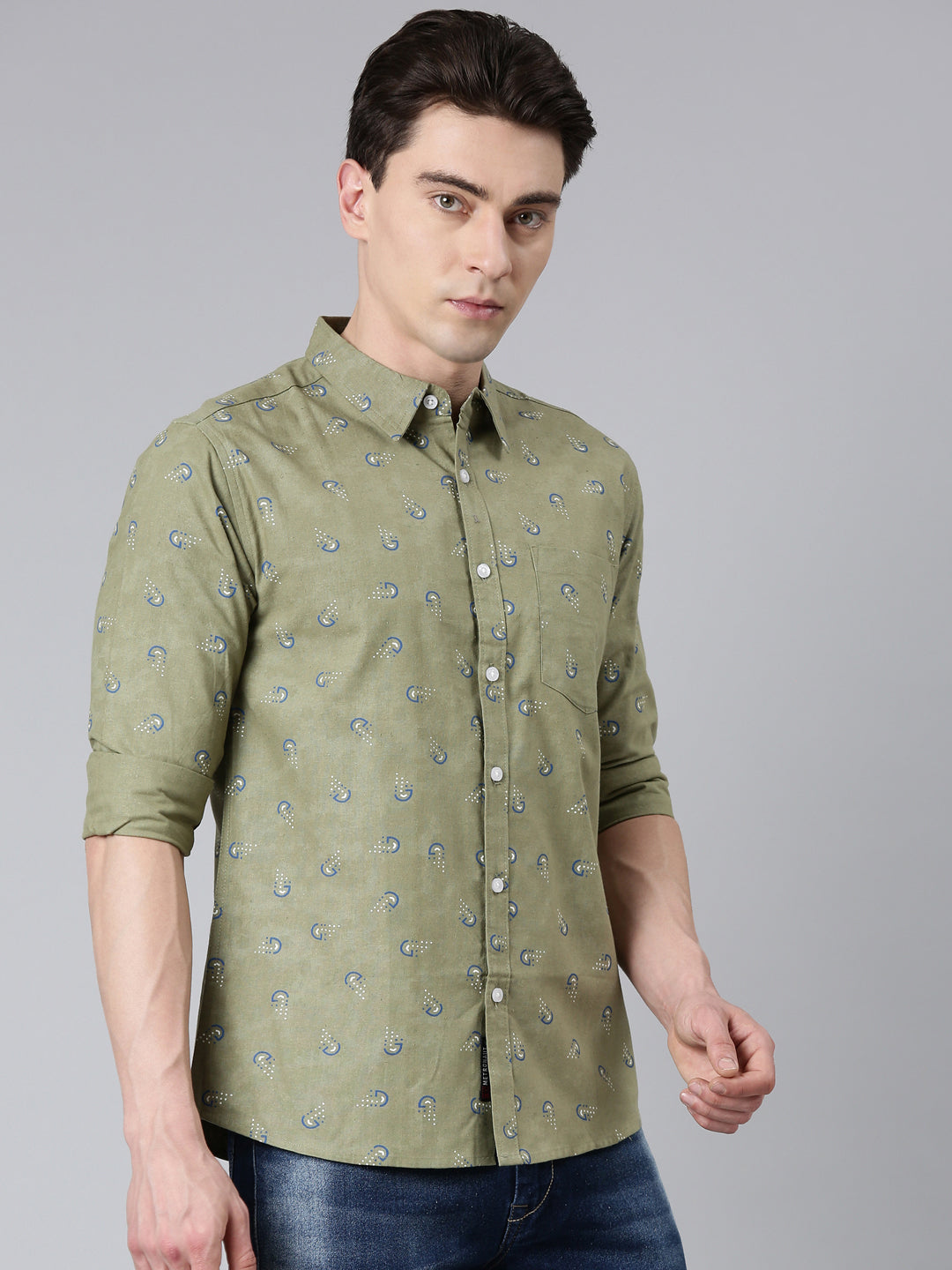 Green printed Pure Cotton Full Sleeve Shirt
