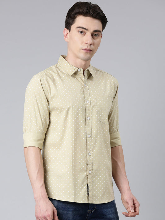 Beige printed Pure Cotton Full Sleeve Shirt