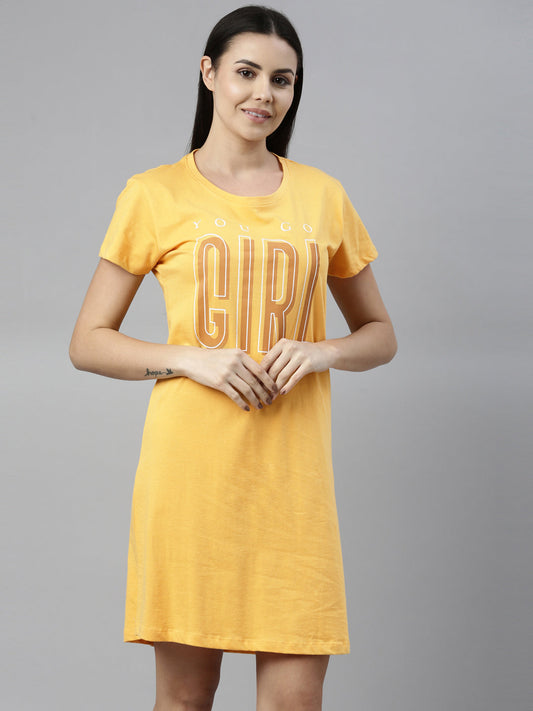 CURARE Women Printed Round Neck Yellow LongTees