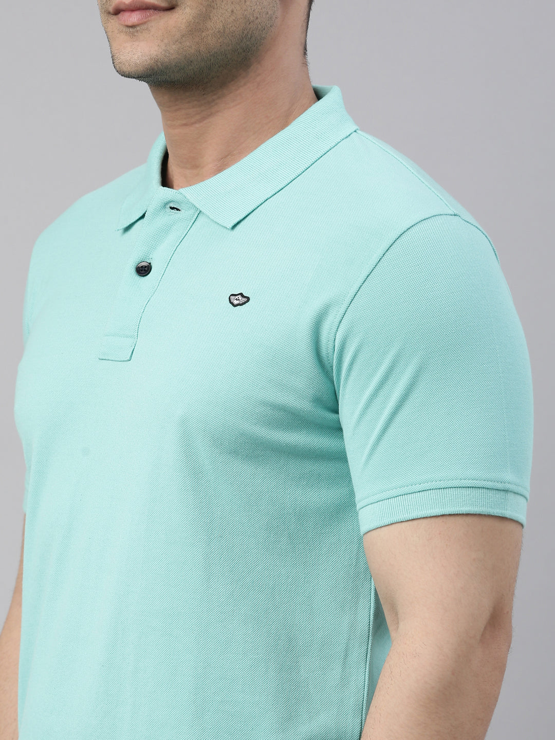 Men Light Green Solid Polo Collar T-shirt