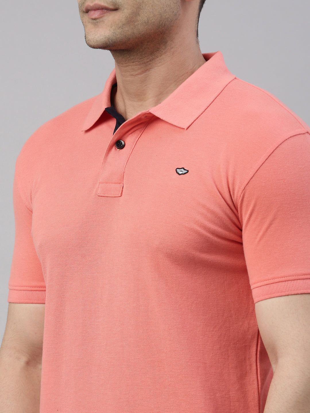 Men Peach Solid Polo Collar T-shirt