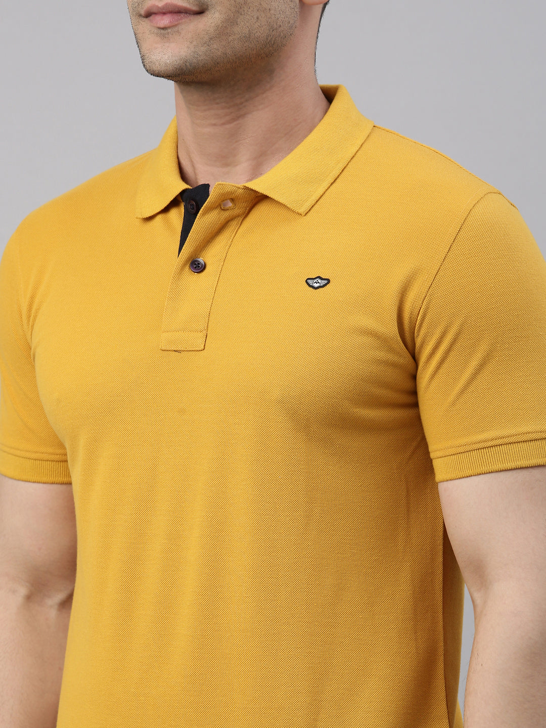 Men Mustard Solid Polo Collar T-shirt