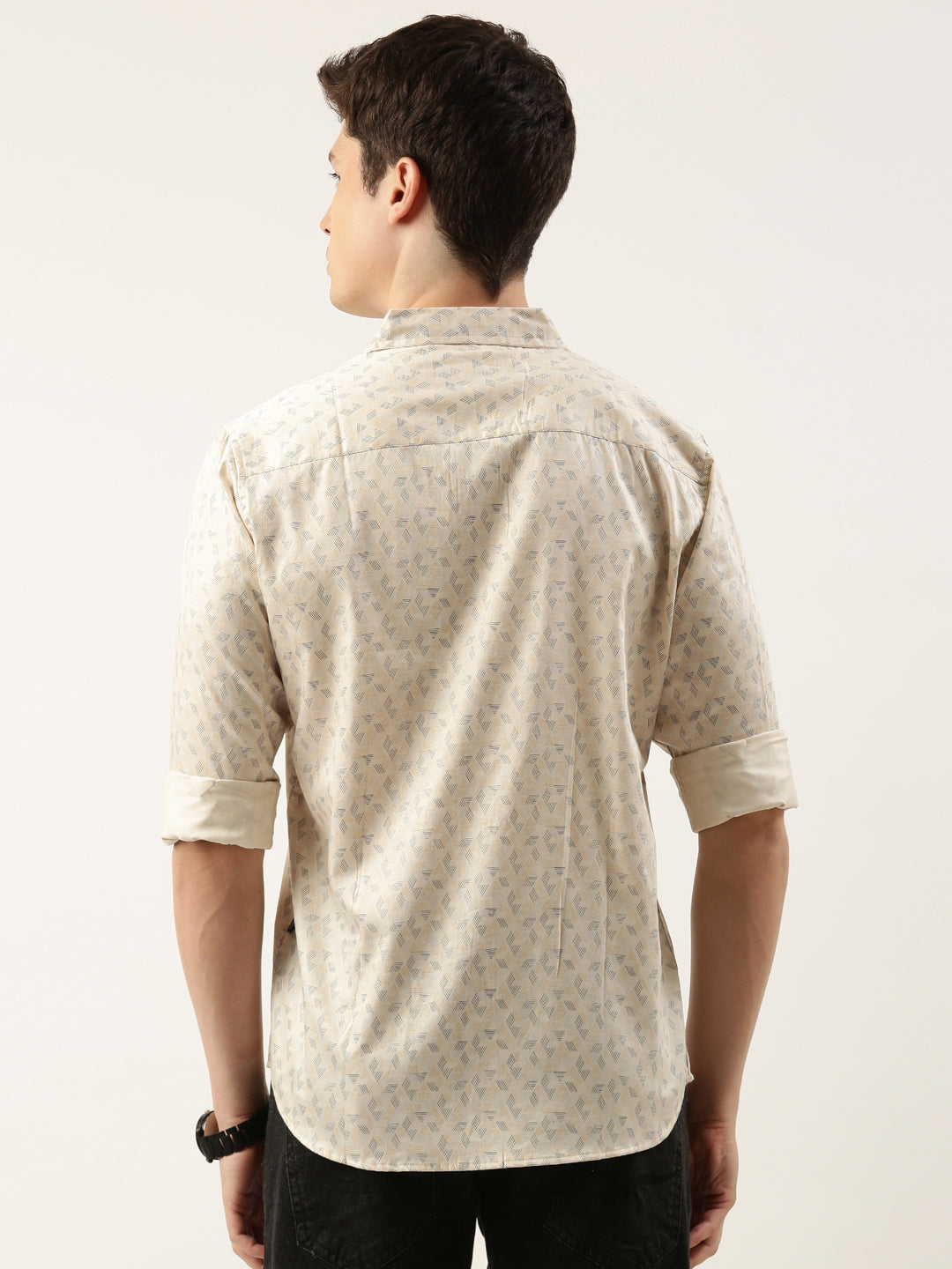 Men Beige Printed Pure Cotton Full Sleeve Casual Shirt