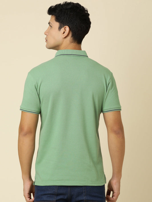 Men Solid Polo Neck Granite Green T-Shirt