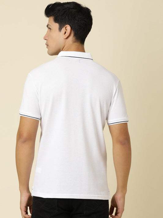 Men Solid Polo Neck White T-Shirt