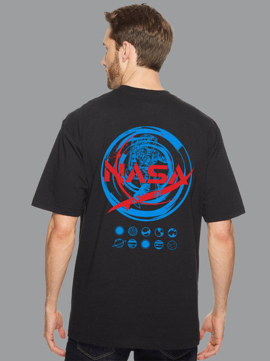 Broon Men Black Printed Oversize Round Neck T-Shirt