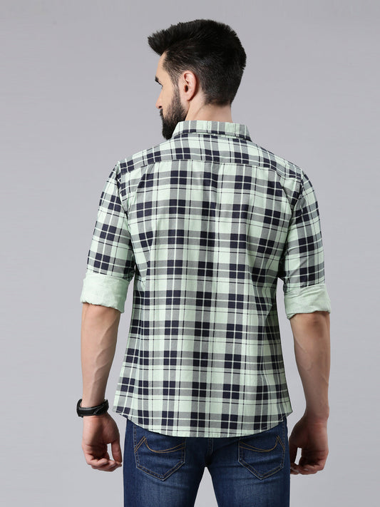 Light Green Checked Pure Cotton Casual Full Sleeve Shirt