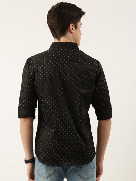 Men Black Printed Pure Cotton Full Sleeve Casual Shirt