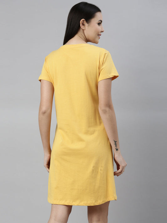 CURARE Women Printed Round Neck Yellow LongTees