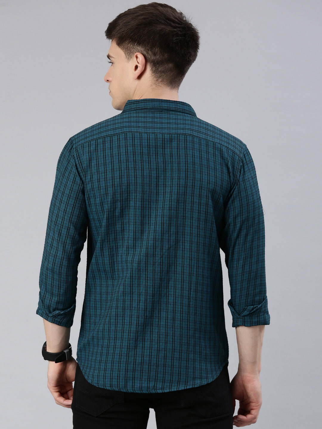 Men Dark Green Checked Cotton Blend Casual Full Sleeve Shirt