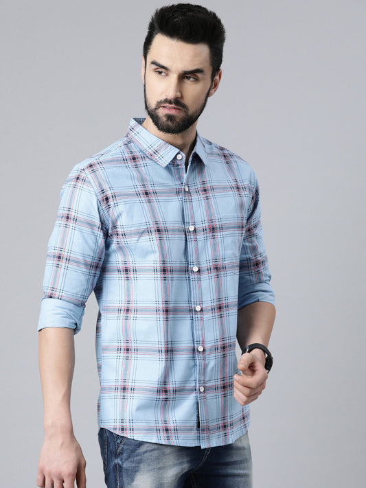Blue Checked Pure Cotton Full Sleeve Shirt