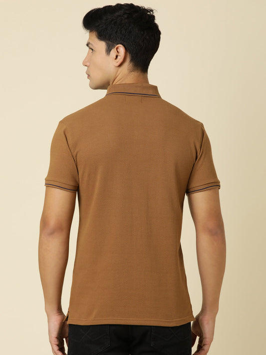 Men Solid Polo Neck Camel T-Shirt