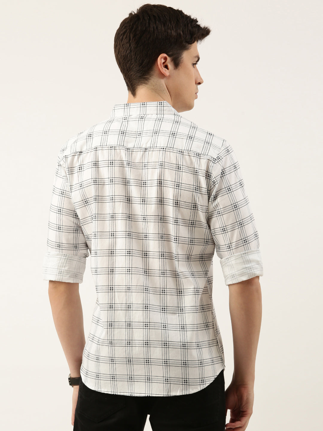 Men White Checked Pure Cotton Full Sleeve Casual Shirt