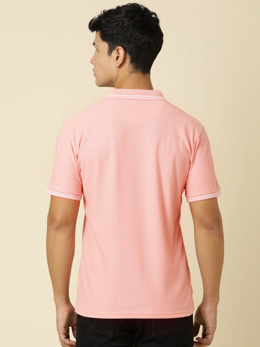 Men Solid Polo Neck Soft Pink T-Shirt