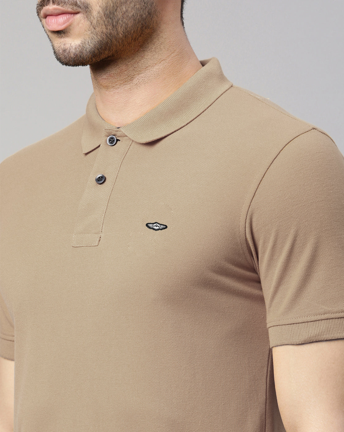 Men Beige Solid Polo Collar T-shirt