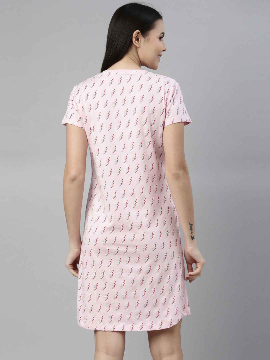 CURARE Women Printed Round Neck Pink LongTees