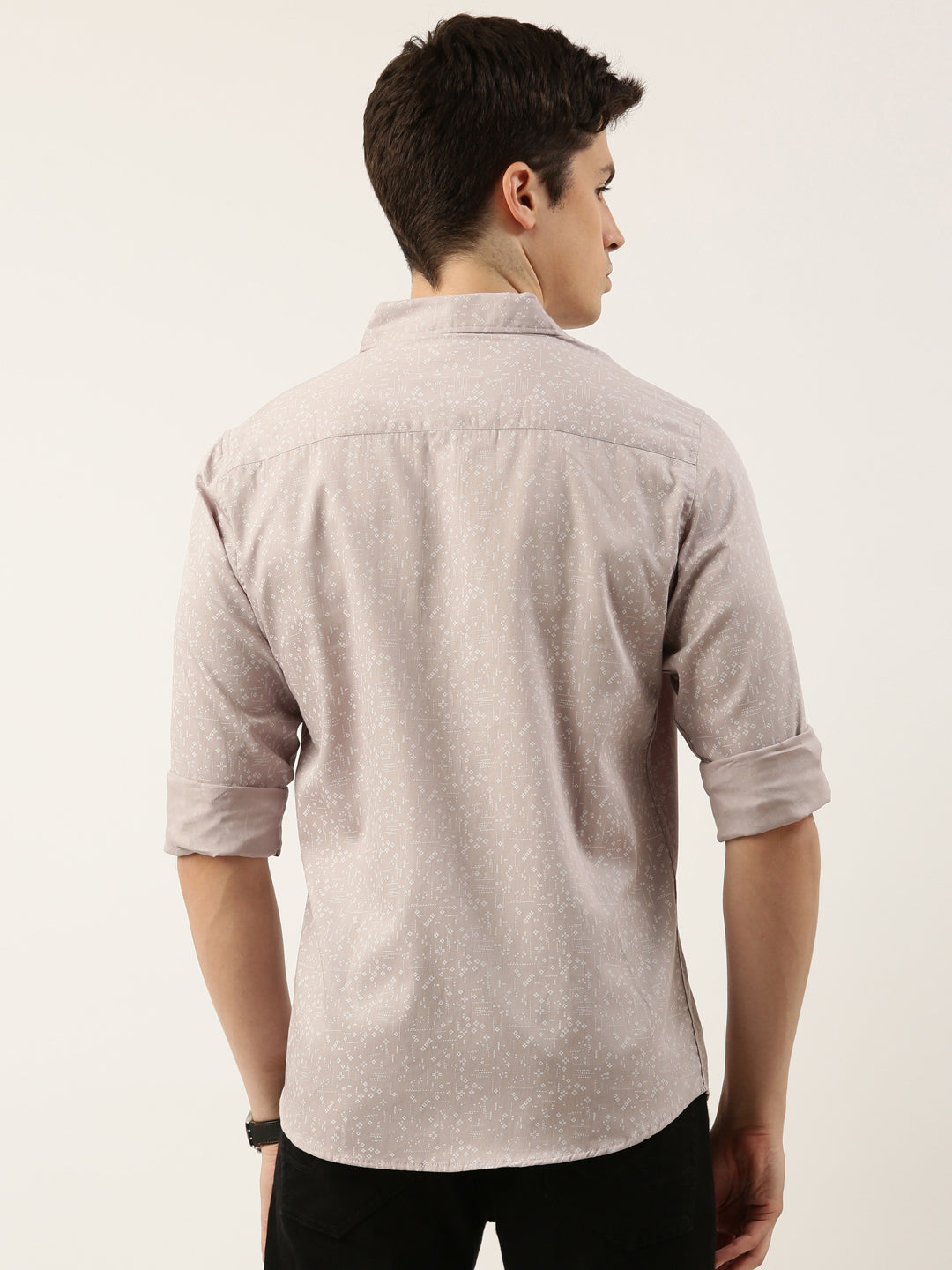 Men Grey Printed Pure Cotton Full Sleeve Casual Shirt