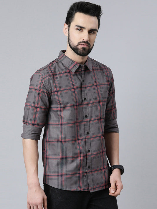 Grey Checked Pure Cotton Full Sleeve Shirt