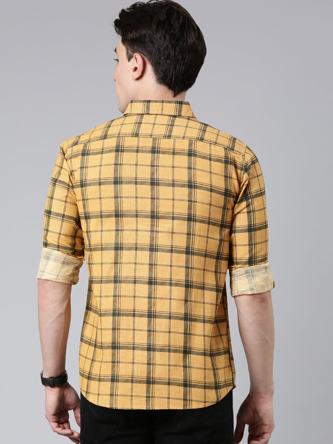Yellow Checkered Pure Cotton Full Sleeve Shirt