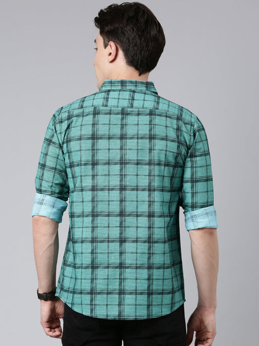 Green Checkered Pure Cotton Full Sleeve Shirt