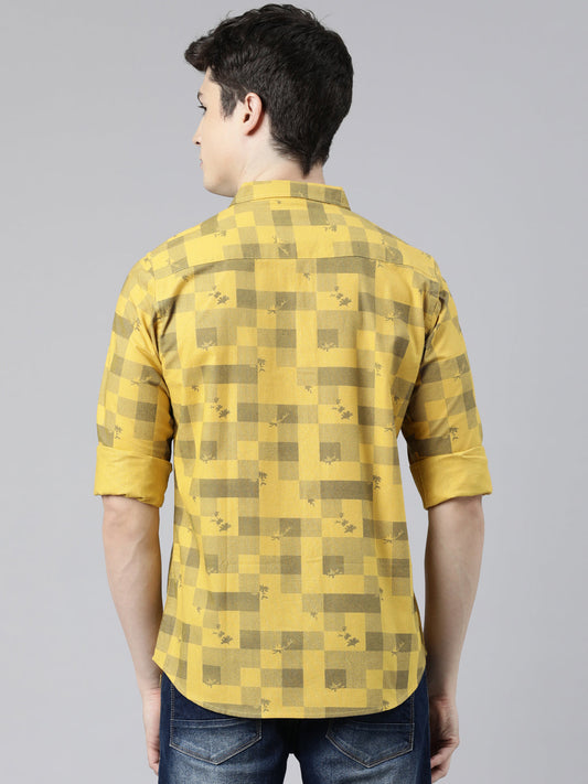 Men Yellow Printed Pure Cotton Full Sleeve Casual Shirt