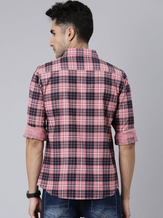 Men Pink Printed Pure Cotton Full Sleeve Casual Shirt